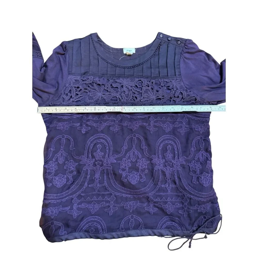 TINY by Anthropologie‎ Violet Lace Mixed Media Blouse Sz S
